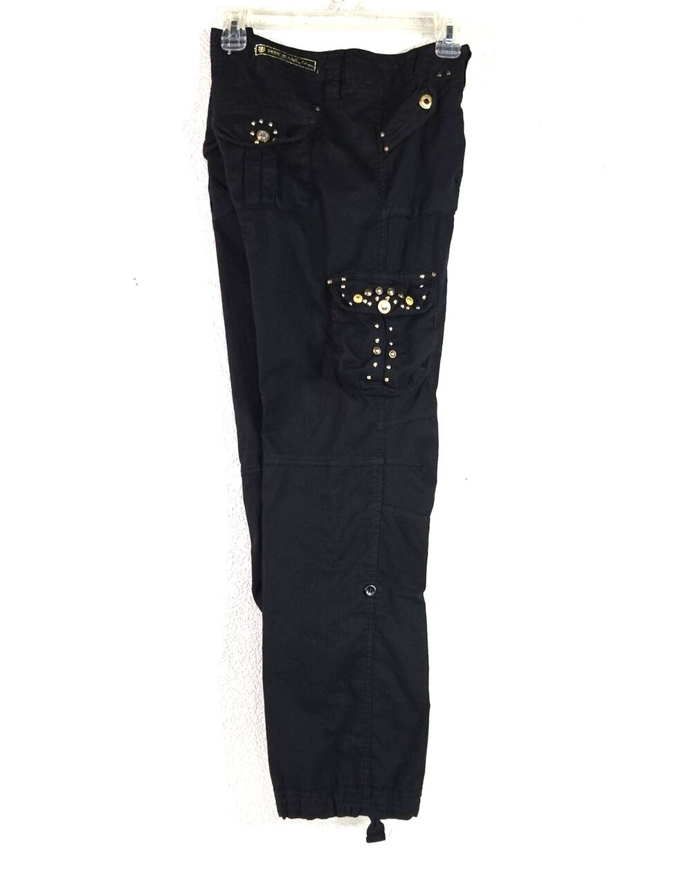 Pepe Jeans Black Straight Leg Cargo Pants with Gold Studs